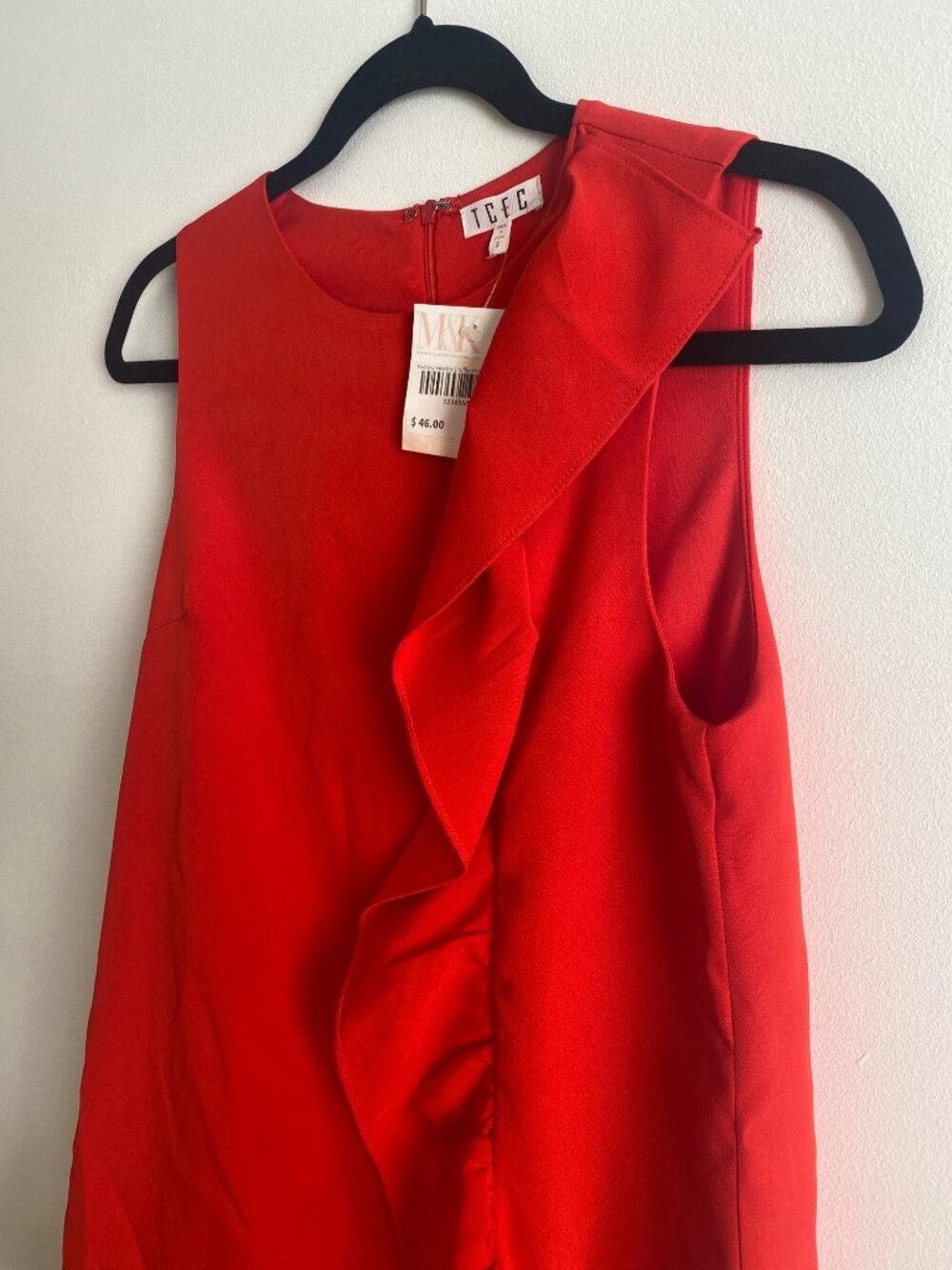 Red Sleeveless Asymmetric Ruffle Hem Mini Dress By TCEC - Size S - Picture 2 of 6